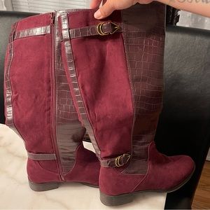Burgundy faux suede boots
